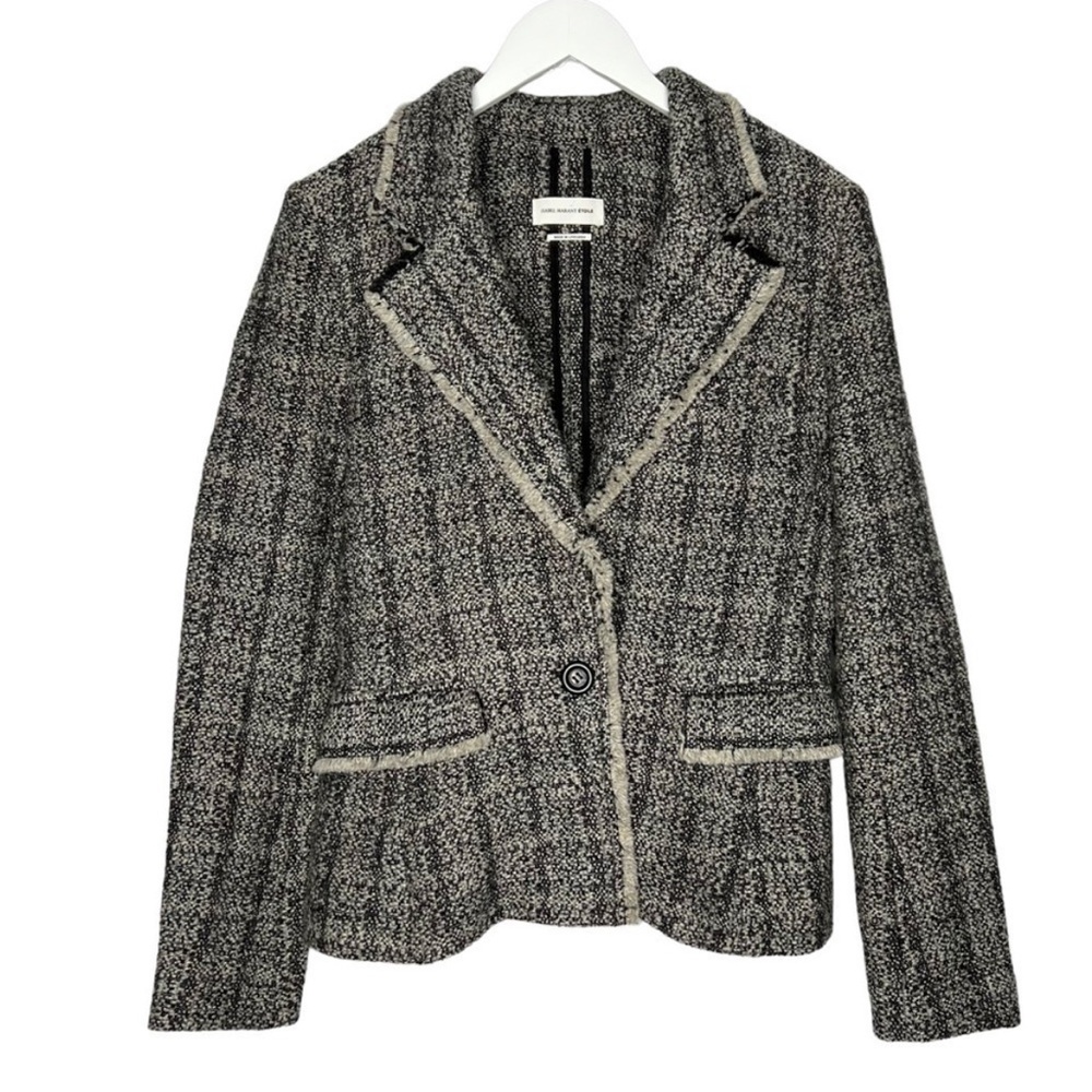 Isabel Marant Etoile Wool Blend Frayed Boucle Tweed Jacket Blazer Size 42